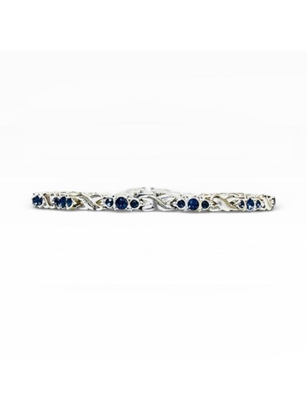 Oval Lab-Created Blue Sapphire Double Infinity Bracelet in Silver